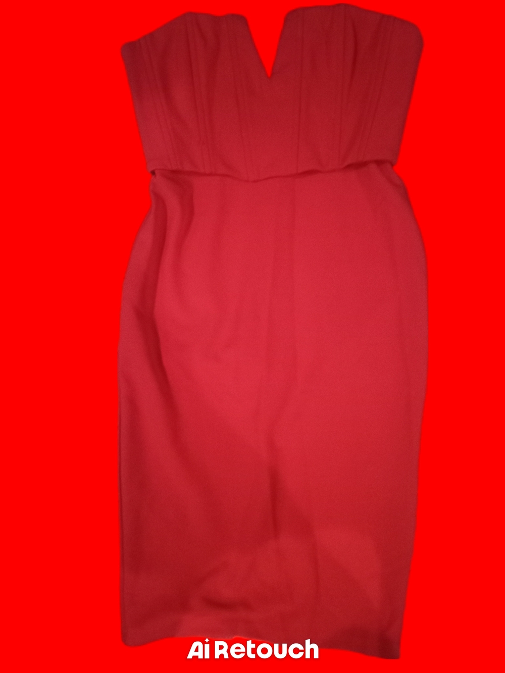 Strapless Red V-Notch Sheath Midi Dress